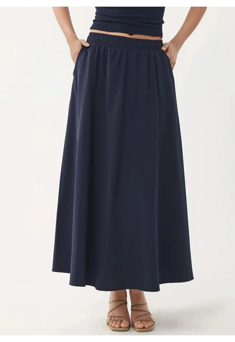 Fusta midi talie elastica - buzunare - bleumarin -