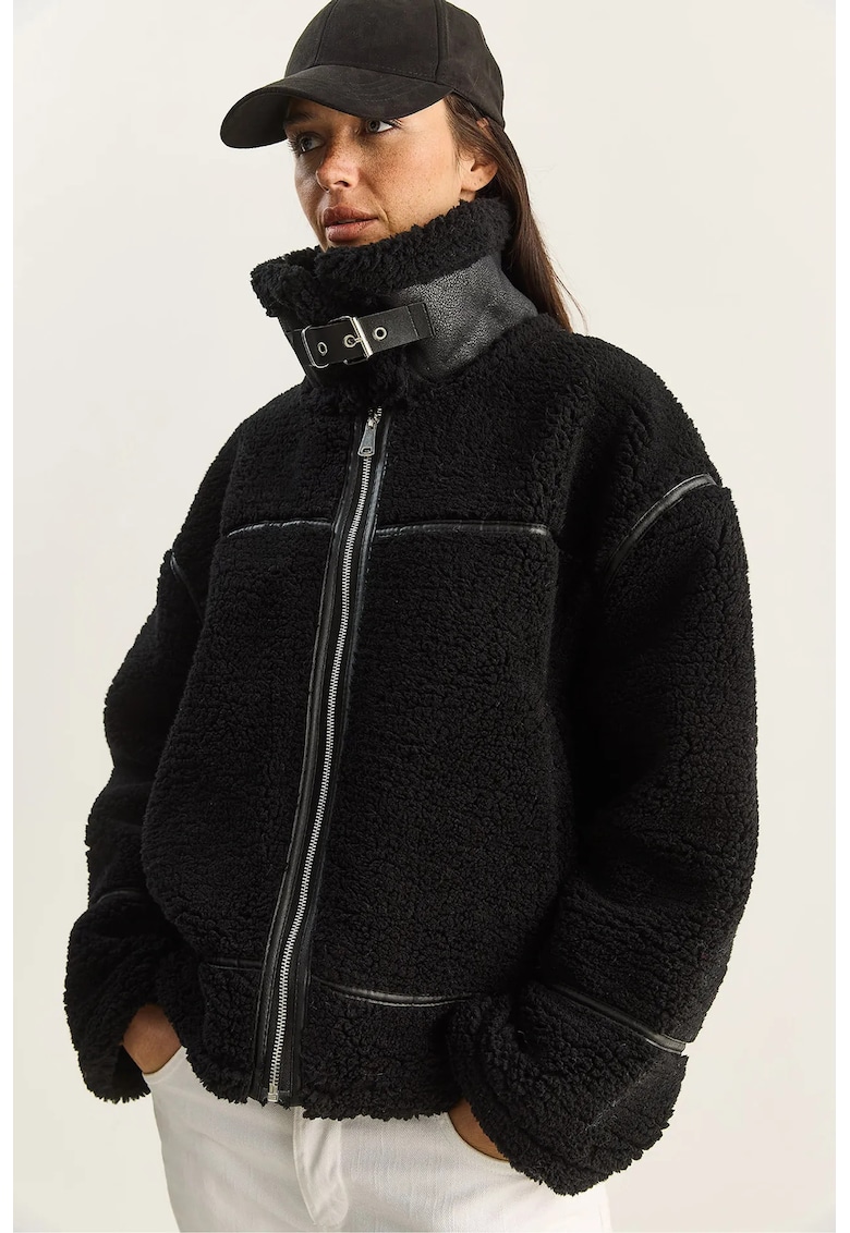 Geaca dama - supradimensionata - blana artificiala - neagra