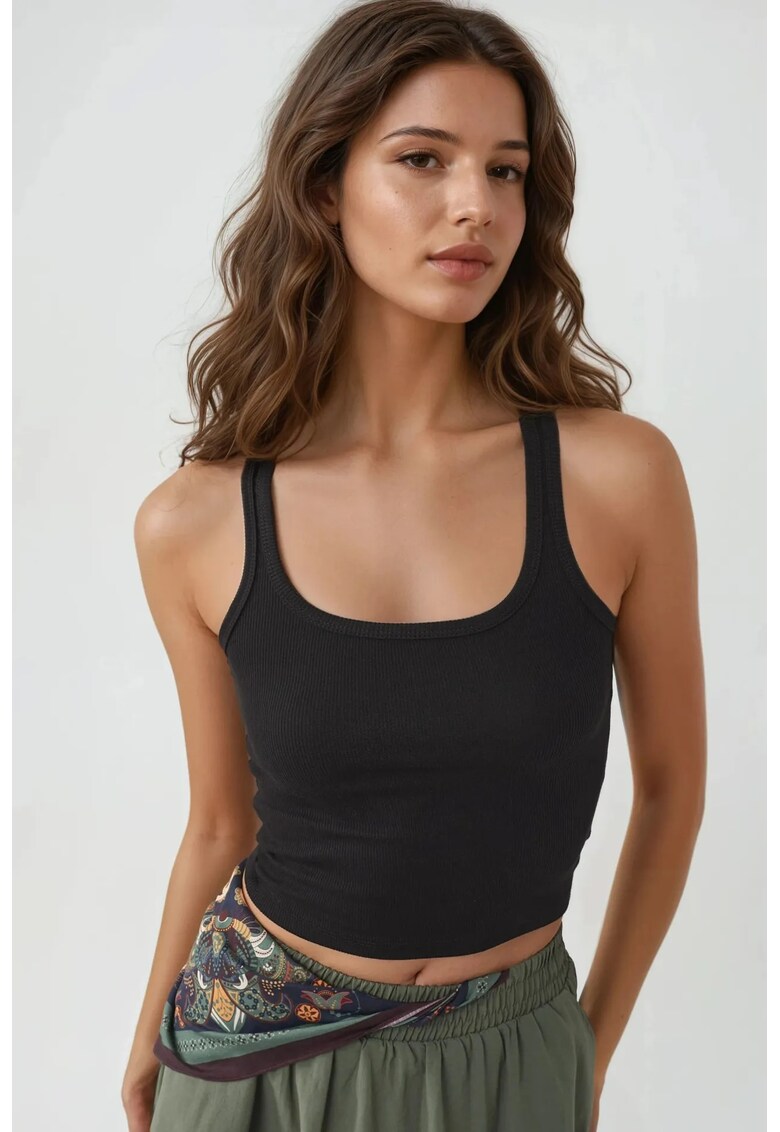 Maiou dama - tricotat - guler in U - negru - jerseu