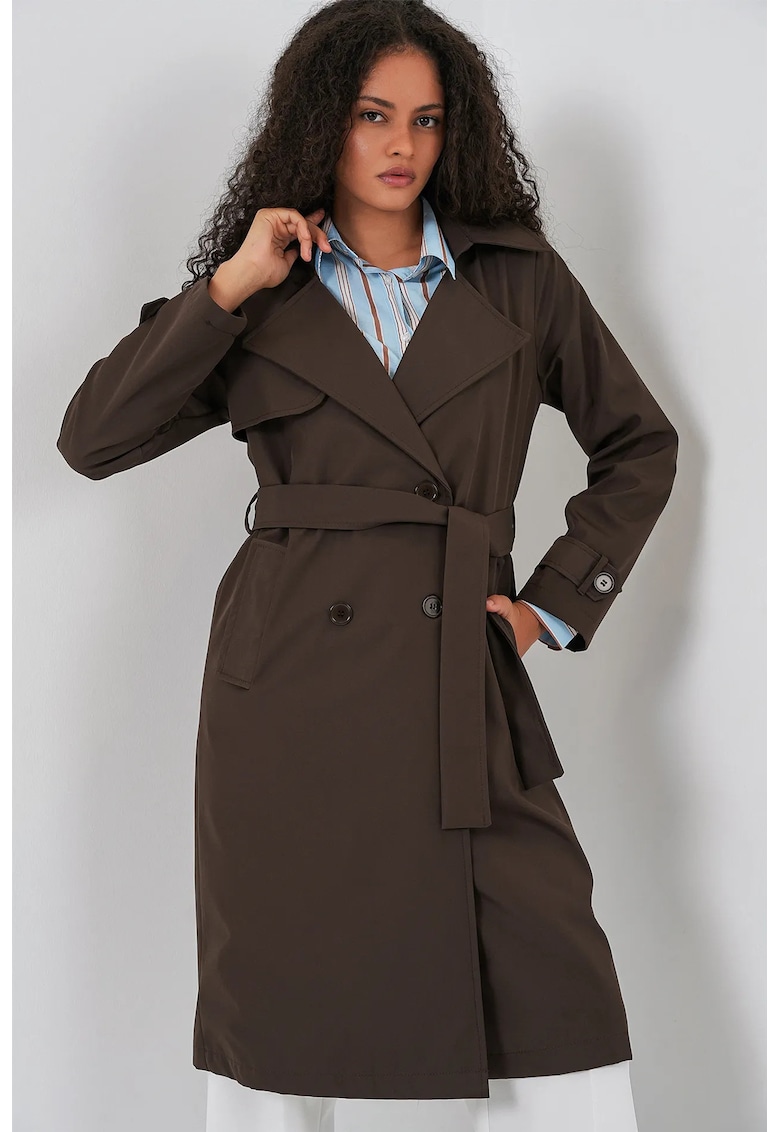 Trenchuri - lung - casual - maro nuc - poliester