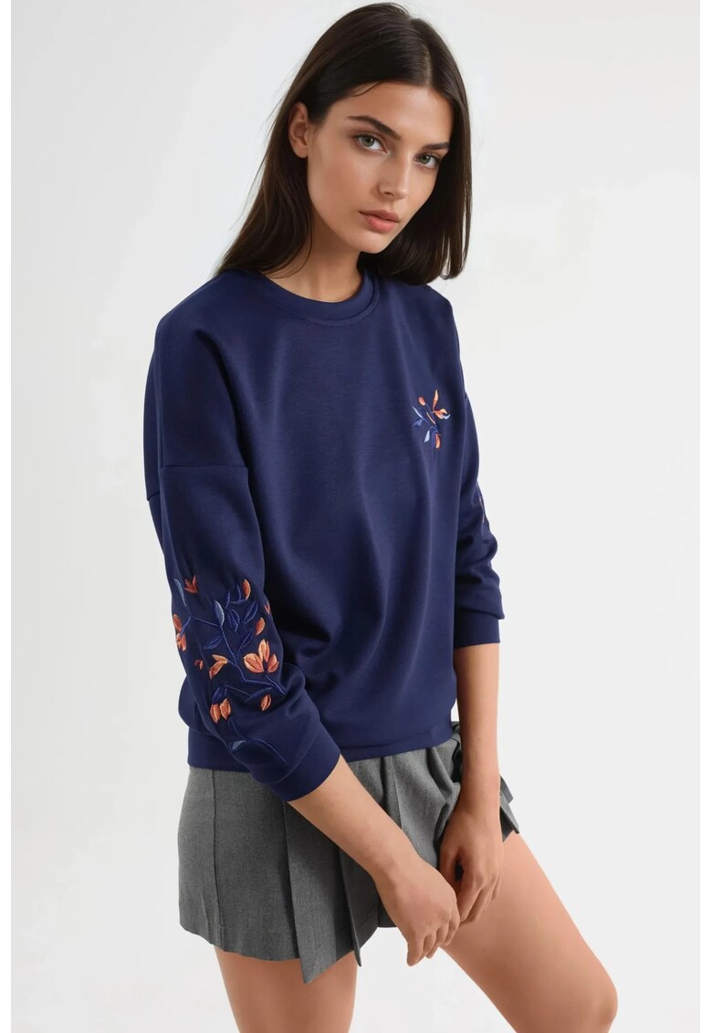 Hanorac dama - brodat - albastru marin - textil