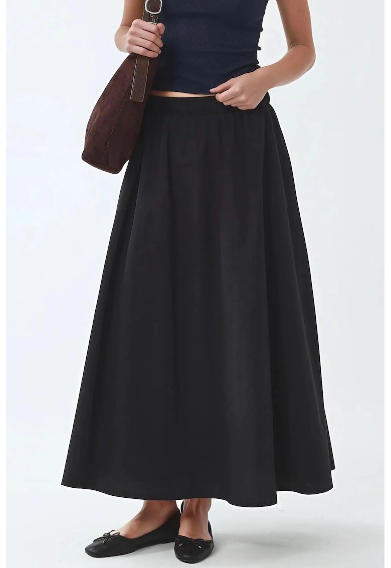 Fusta midi talie elastica - neagra