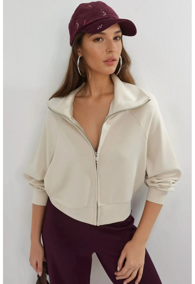 Hanorac dama - ecru - fermoar - Textil