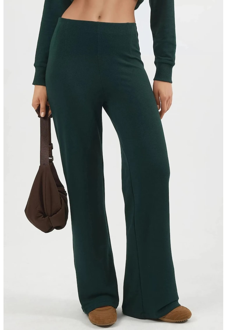 Pantaloni dama talie inalta - verde padure - textil - Verde padure