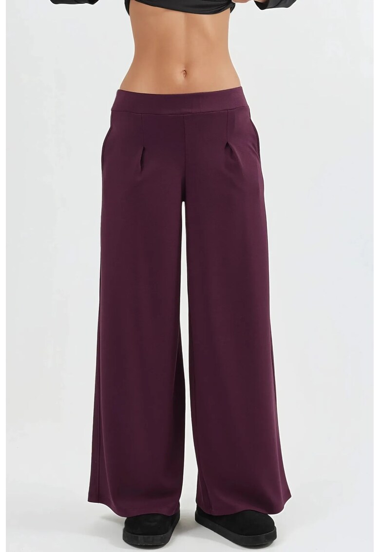 Pantaloni dama picior larg - talie elastica - Visiniu