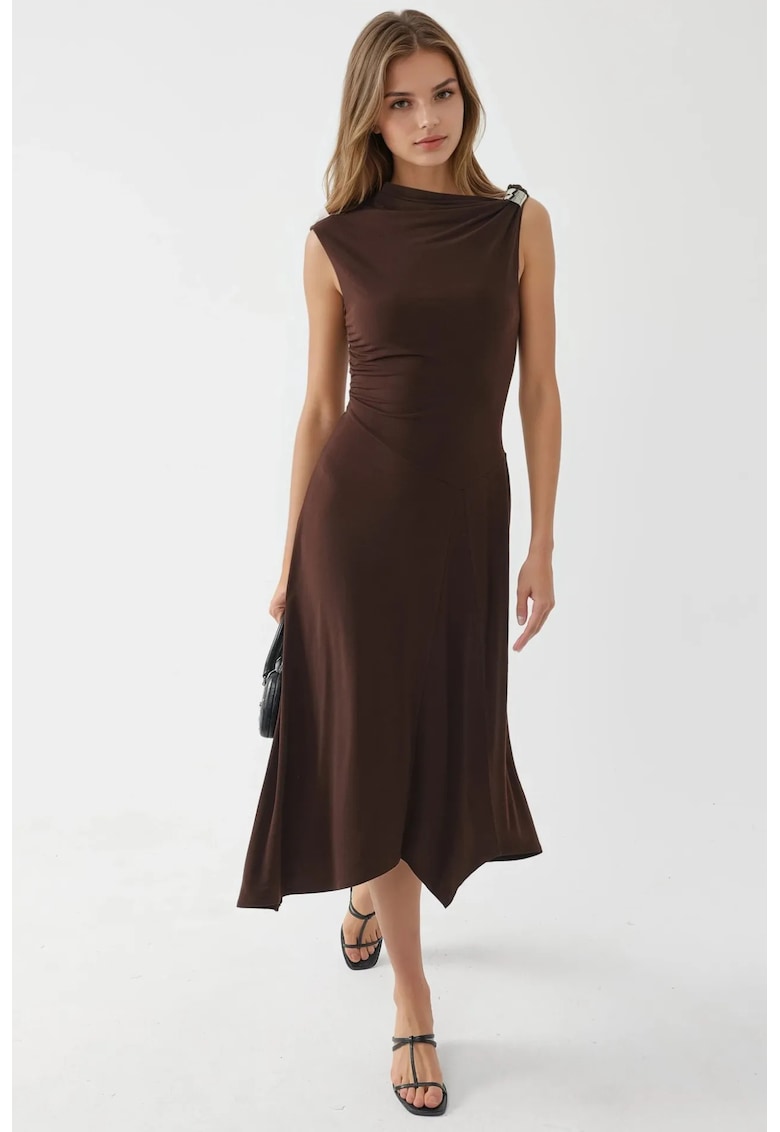 Rochie midi maro - jerseu