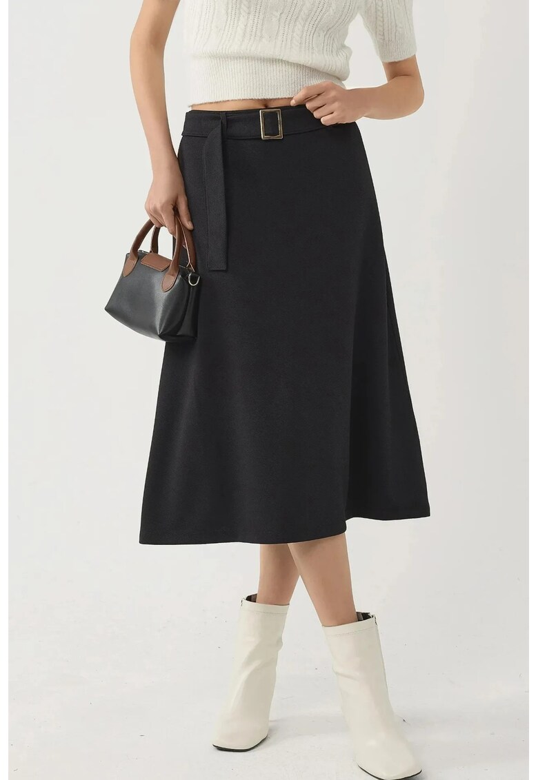 Fusta Midi talie inalta - detaliu arcuit - neagra