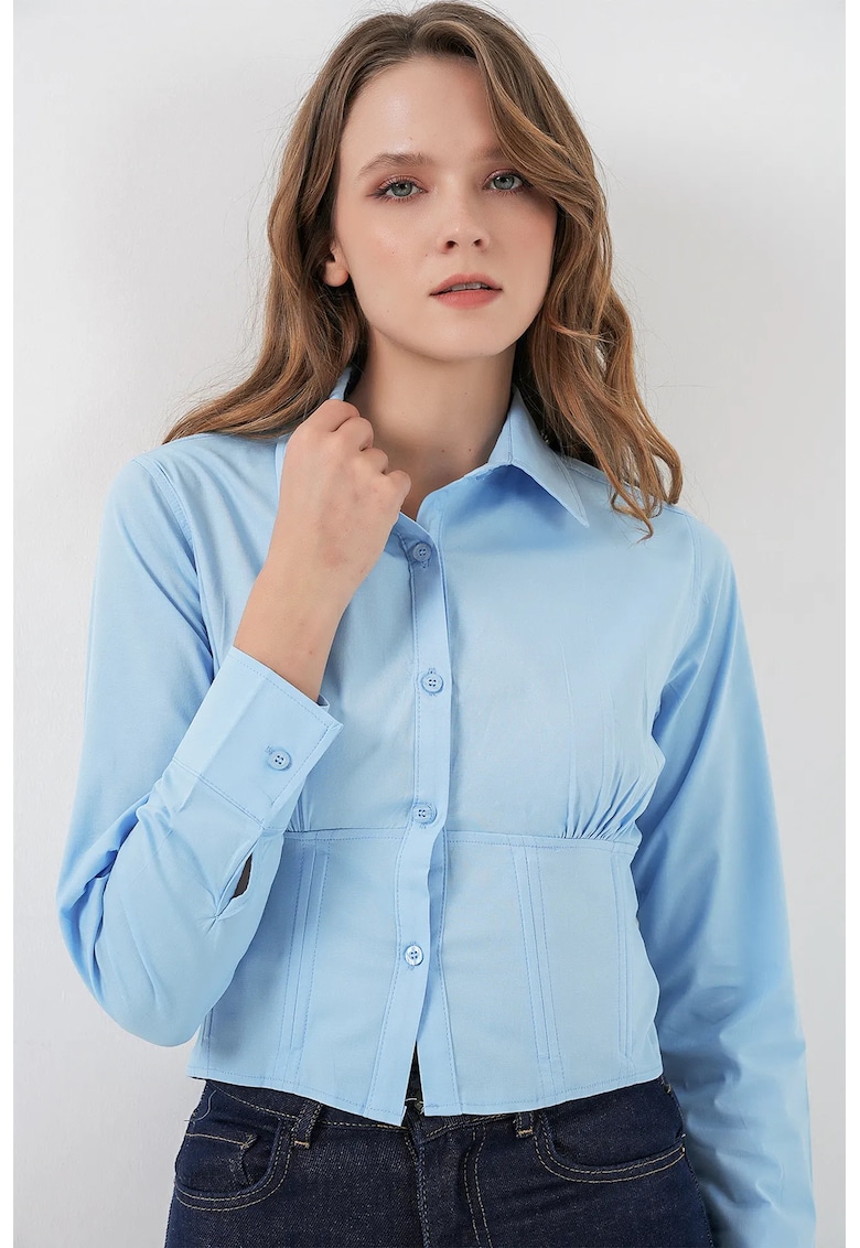 Camasa scurta dama - albastru - textil