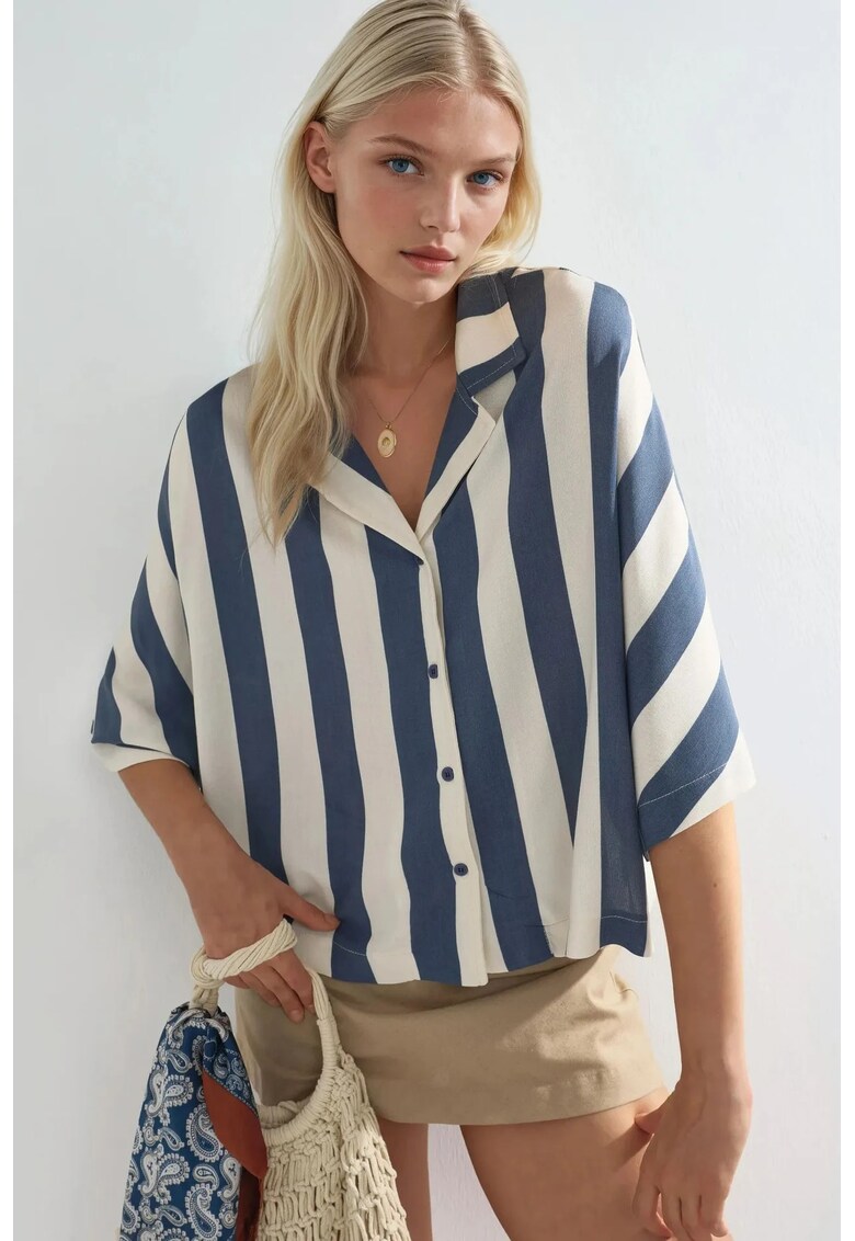 Camasa dama dungi - bleumarin/alb - textil