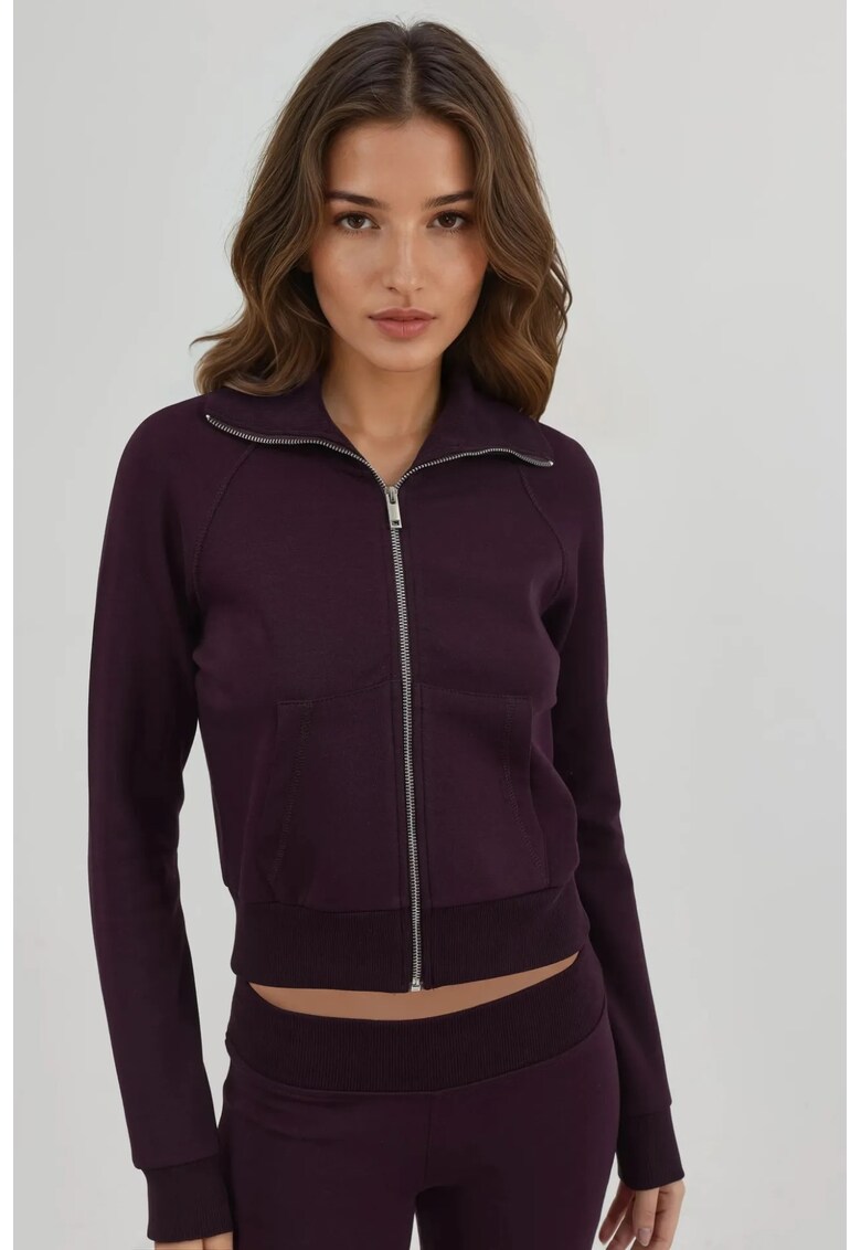 Hanorac dama - bumbac/jerseu - cu fermoar si buzunare - mov