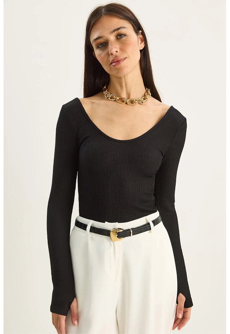 Bluza dama - slim fit - maneca lunga - negru - jerseu