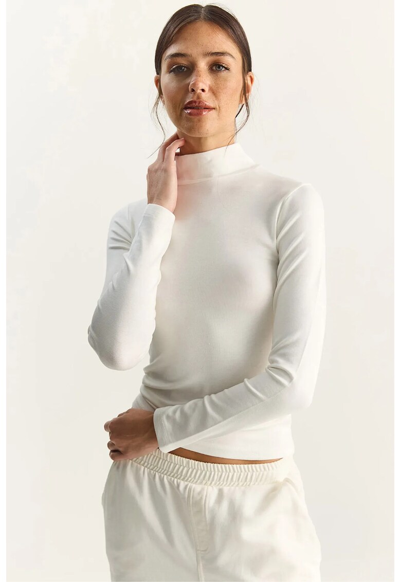 Bluza dama - Slim Fit - maneca lunga - alb - jerseu