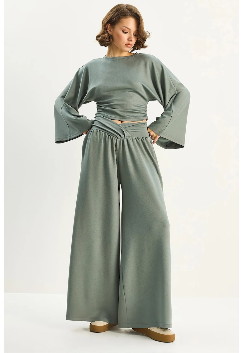 Set tricotat supradimensionat - verde pin - doua piese