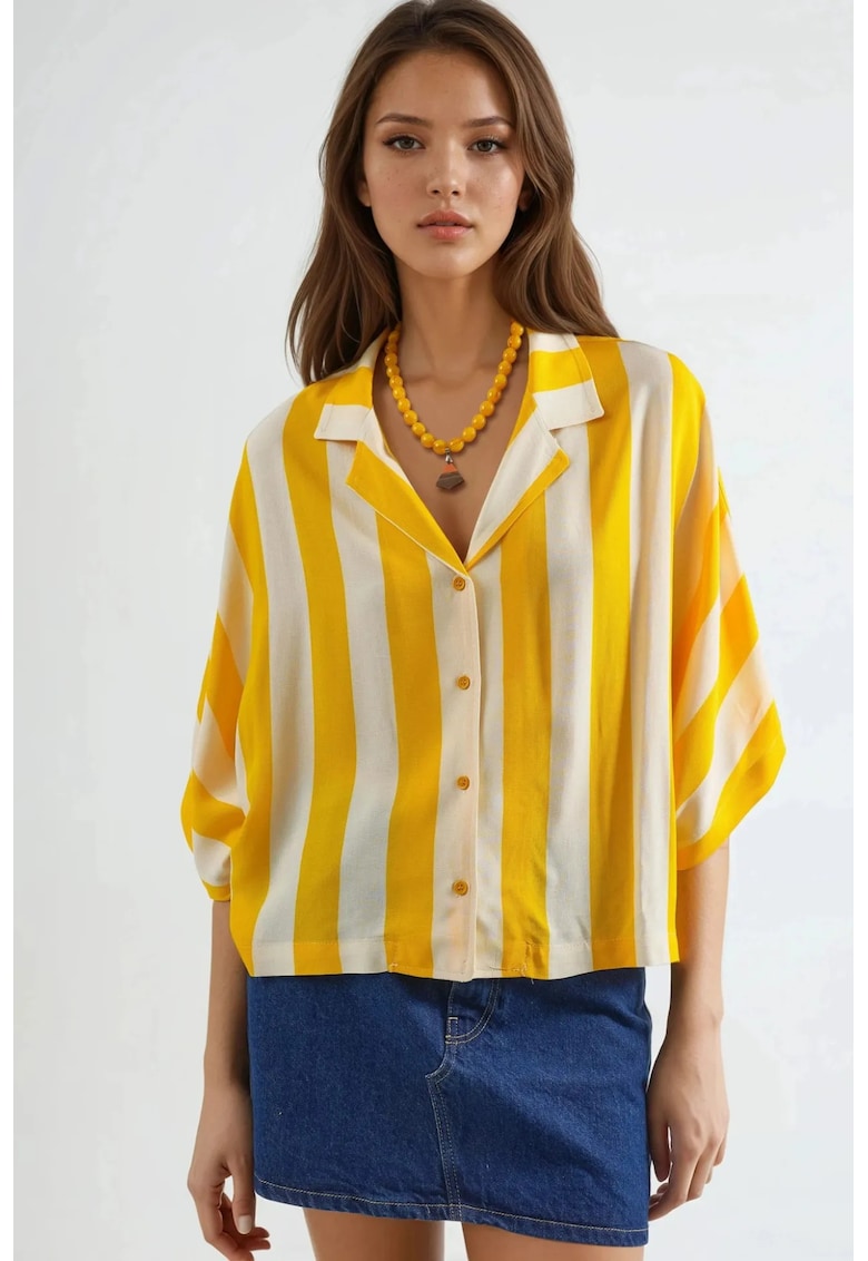 Camasa cu dungi - galben lamaie - material textil -