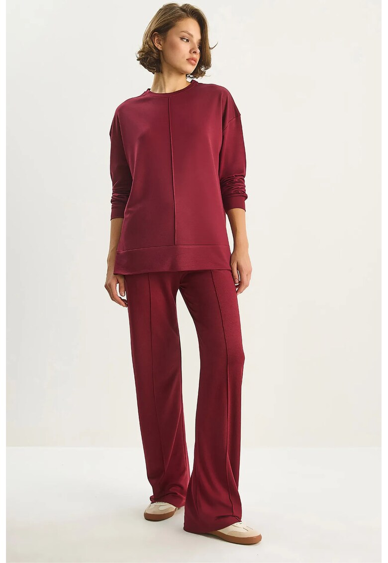 Compleu dama - set tricotat - talie inalta - picior larg - visiniu -