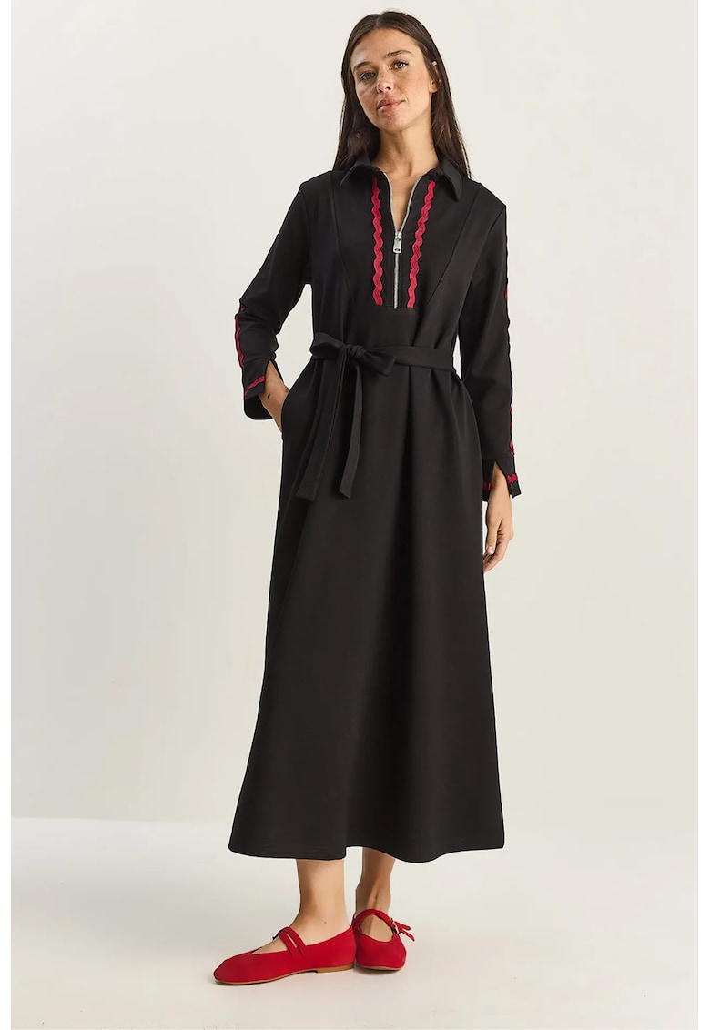 Rochie midi detalii contrastante - negru - textil