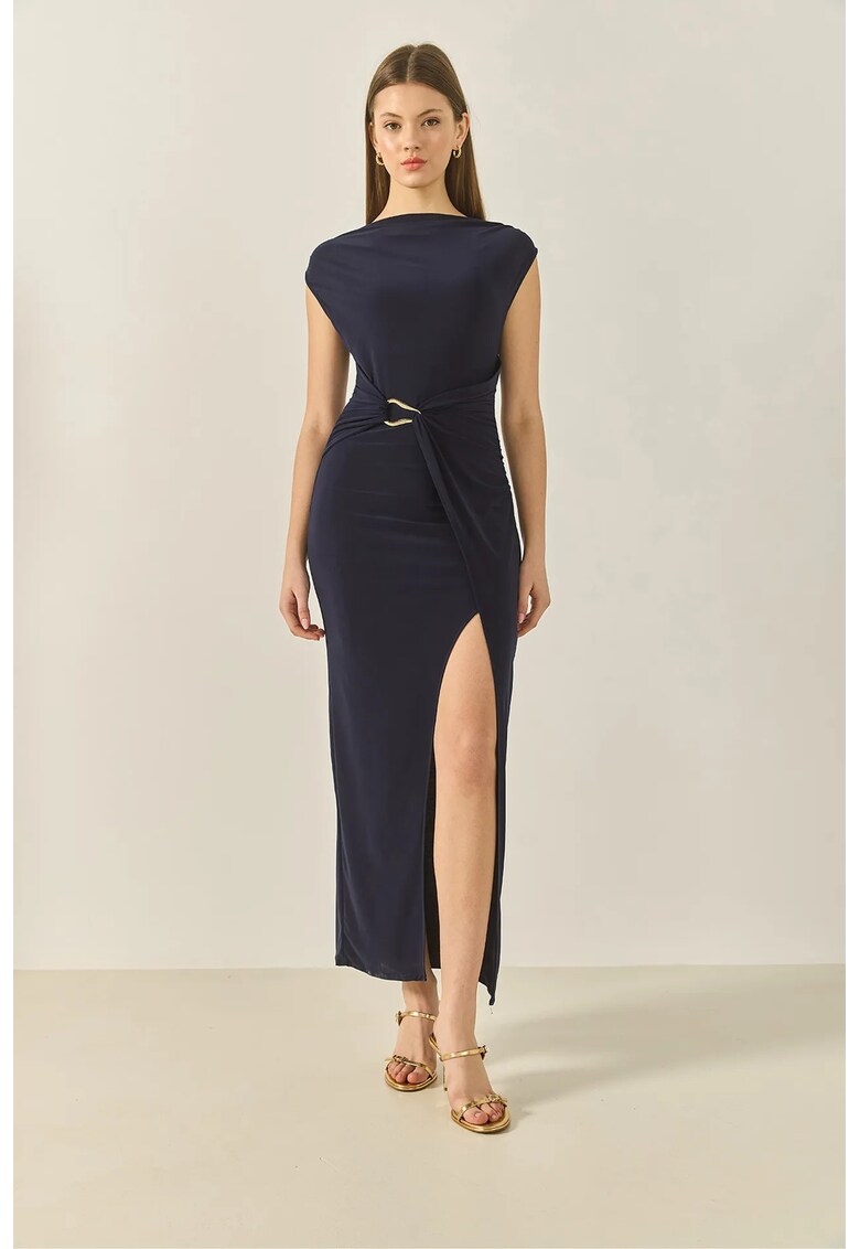 Rochie midi decolteu rotund - bleumarin - jerseu