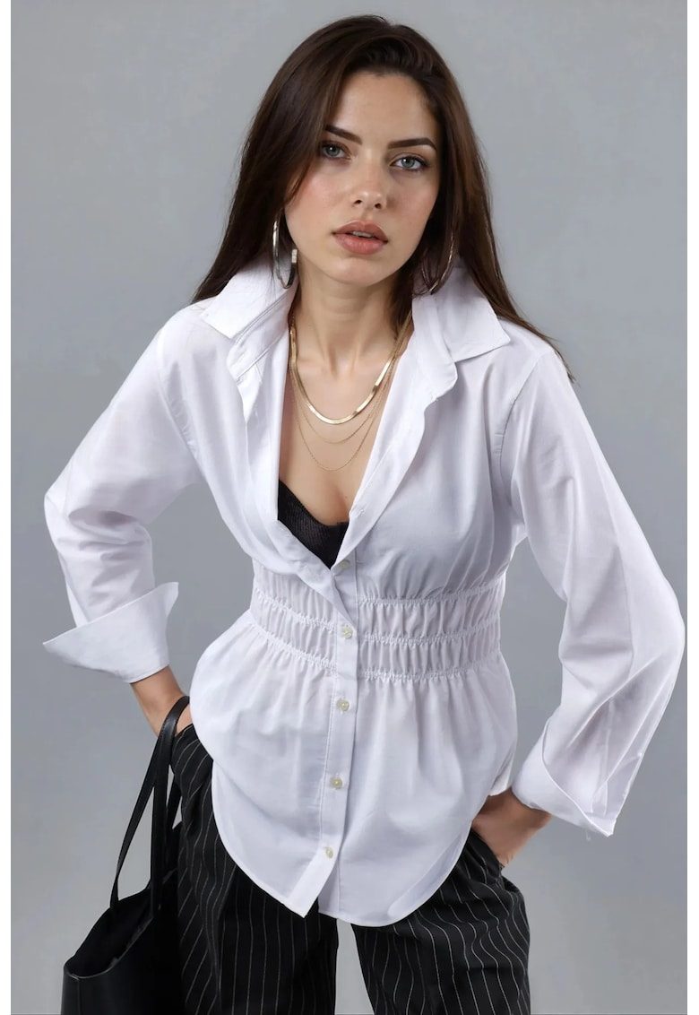 Camasa dama cu maneca lunga - alb - bumbac si poliester