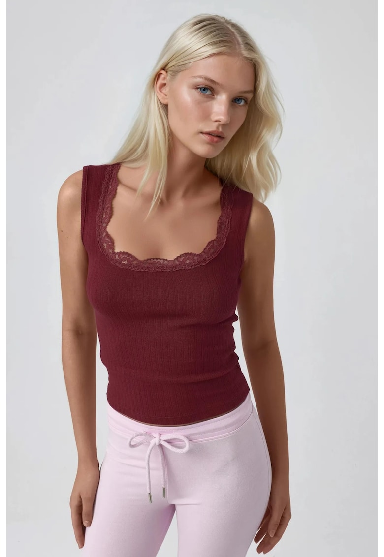 Maiou detalii din dantela - rosu - jerseu