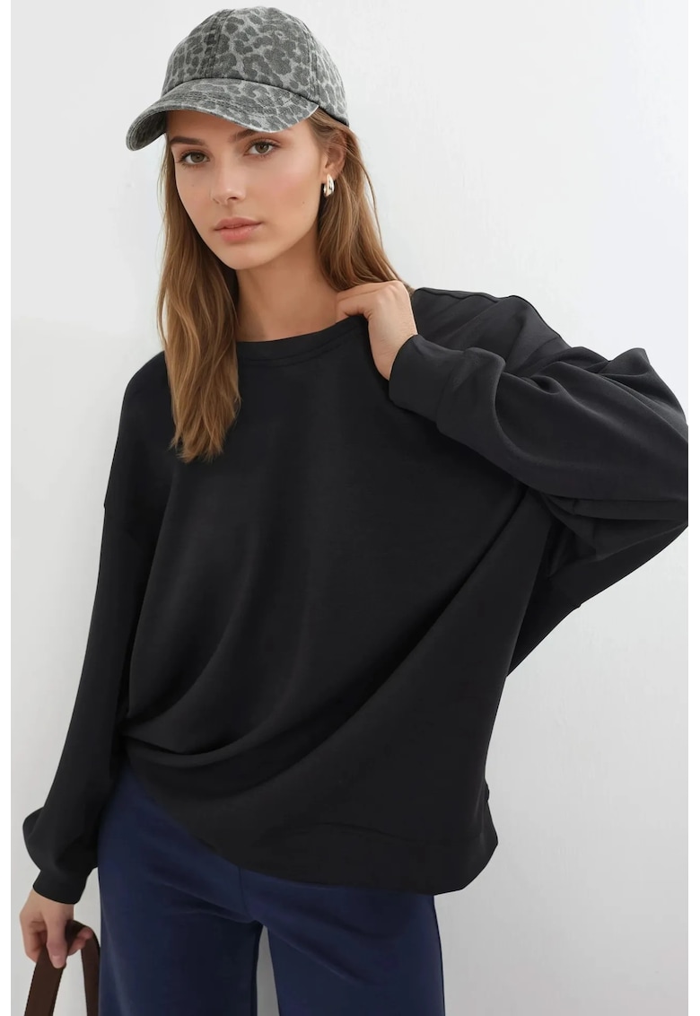 Hanorac dama - tricotat - negru - textil