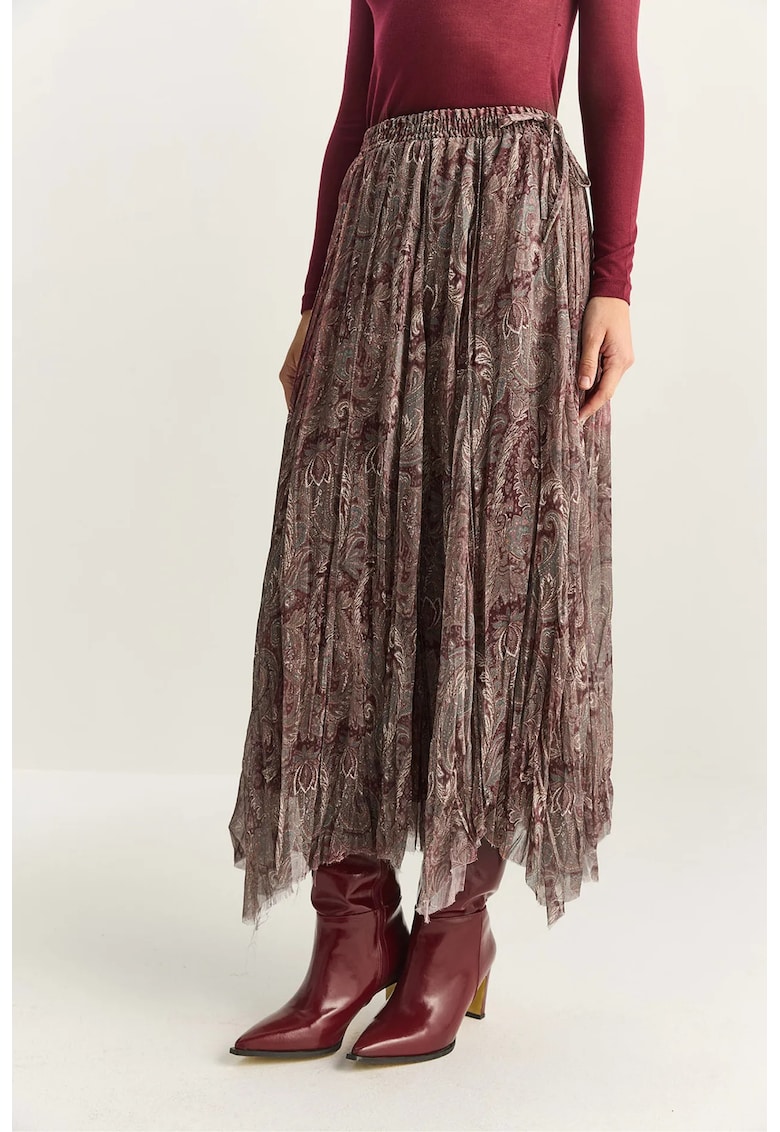 Fusta lunga cu talie inalta - imprimeu etnic - multicolor