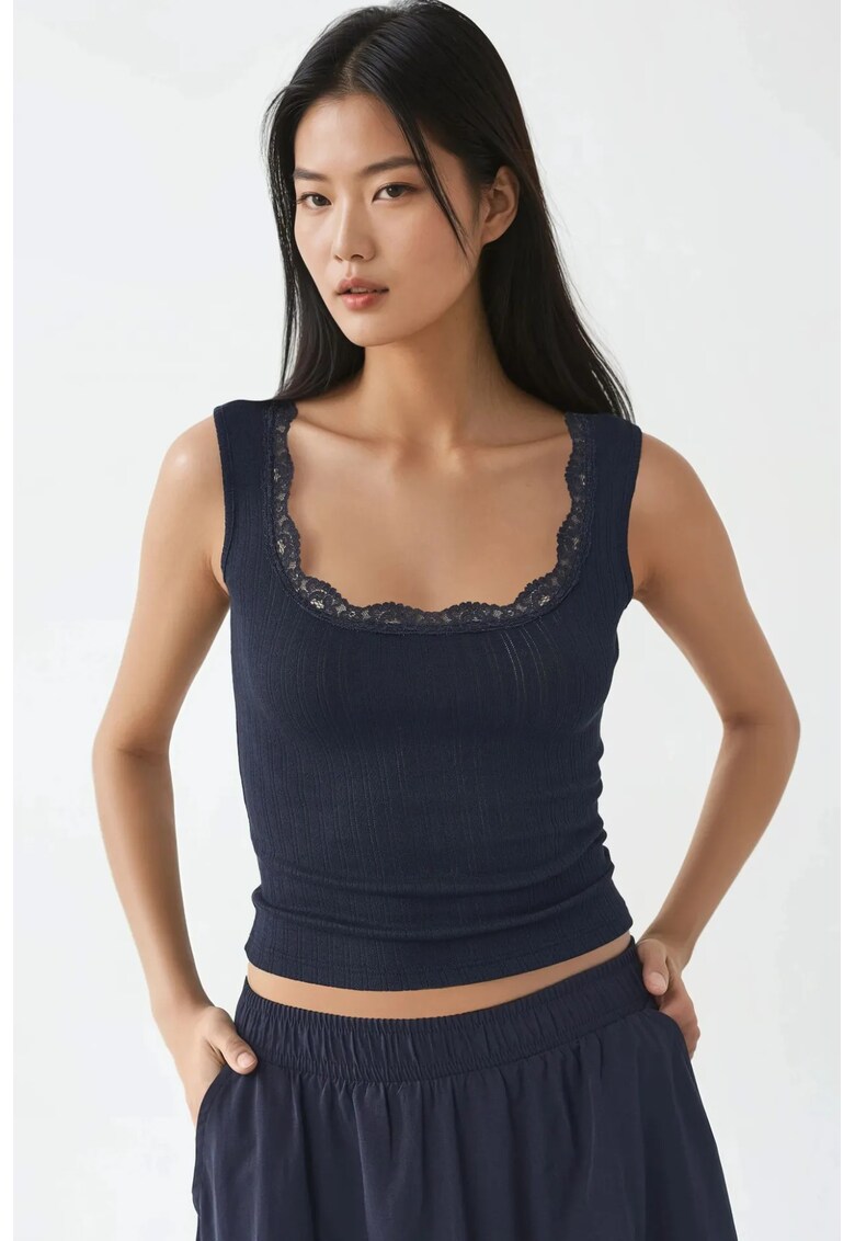 Maiou detalii din dantela - bleumarin - jerseu