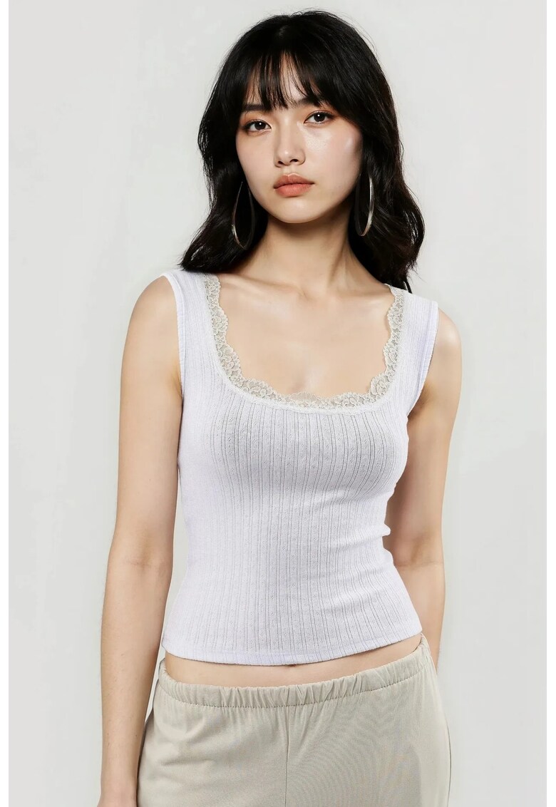 Maiou dama detalii din dantela - alb - jerseu