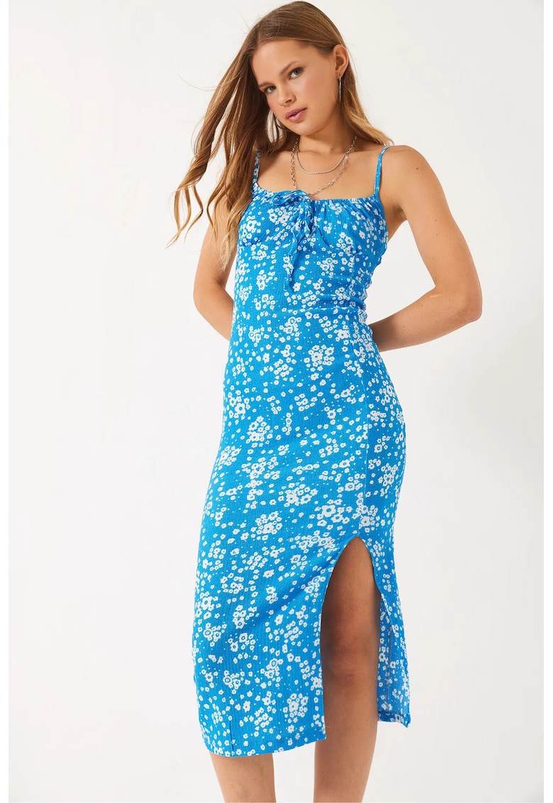 Rochie midi imprimeu floral - albastru
