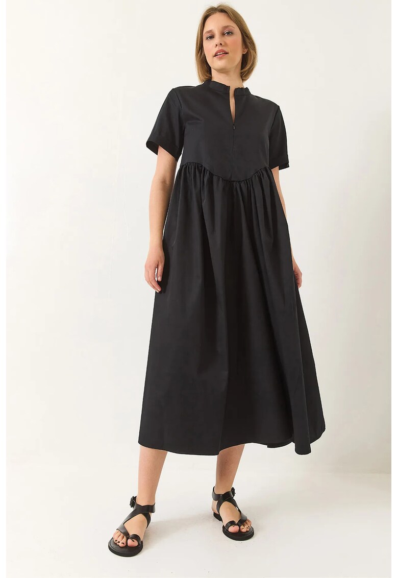 Rochie midi guler tippet - cu volane - negru - tricot