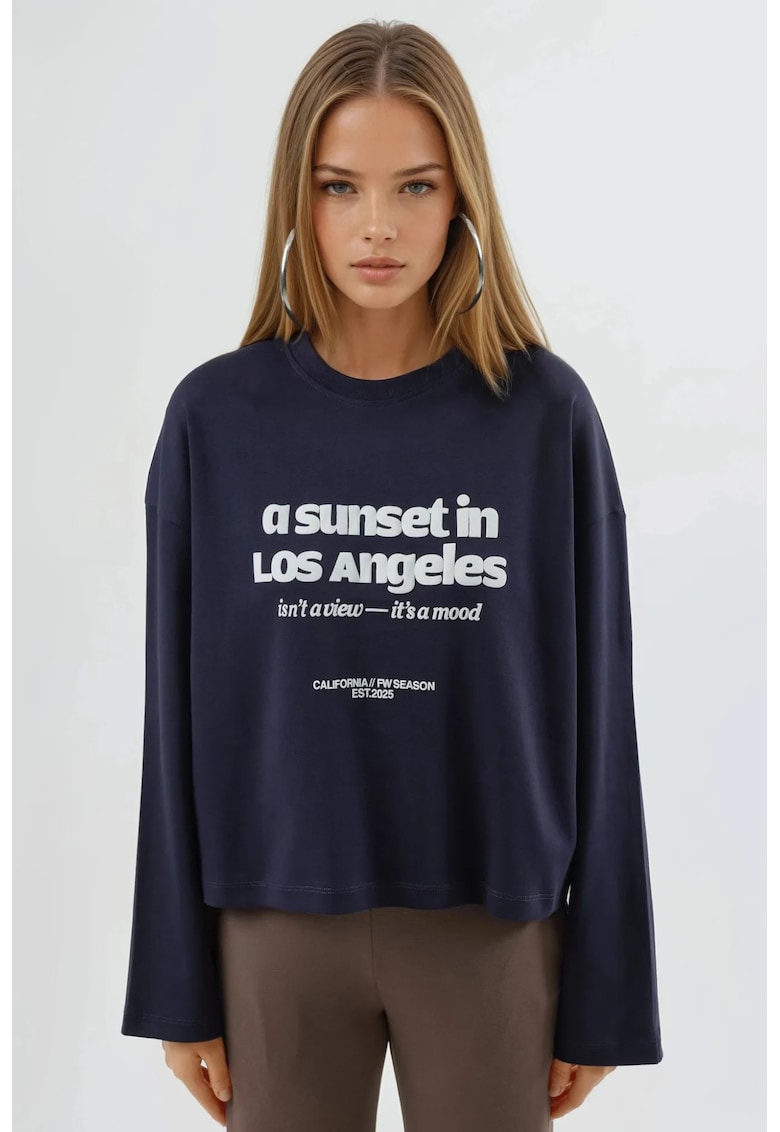 Bluza dama - cu maneca lunga - Albastru marin - Jerseu