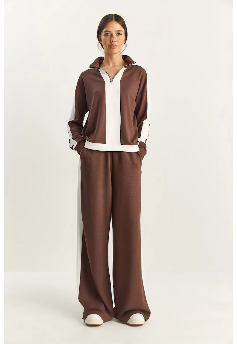 Set din doua piese - talie inalta - pantaloni largi - maro