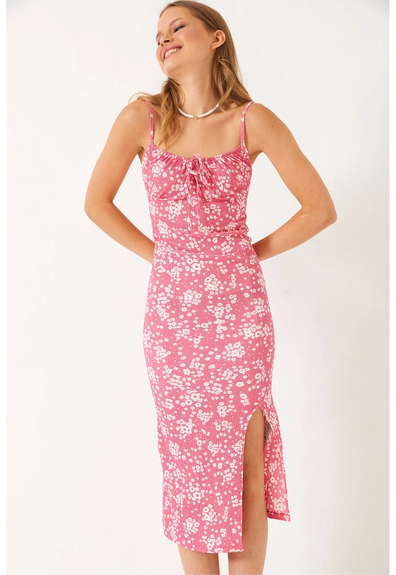 Rochie Midi - imprimeu floral - roz