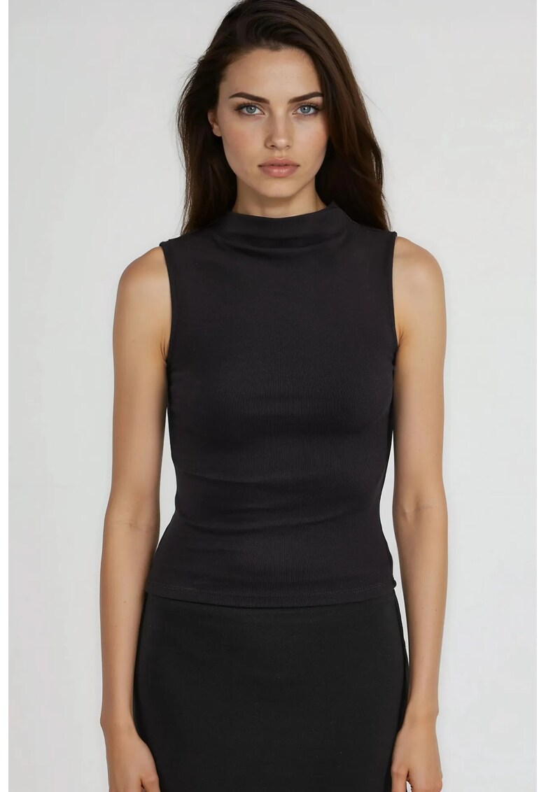 Maiou dama tricotat - slim fit - negru - jerseu