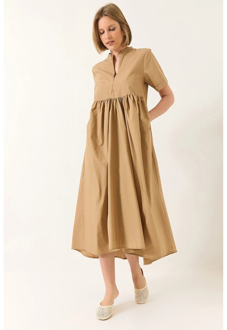 Rochie midi guler Tippet - cu volane - bej - tricot