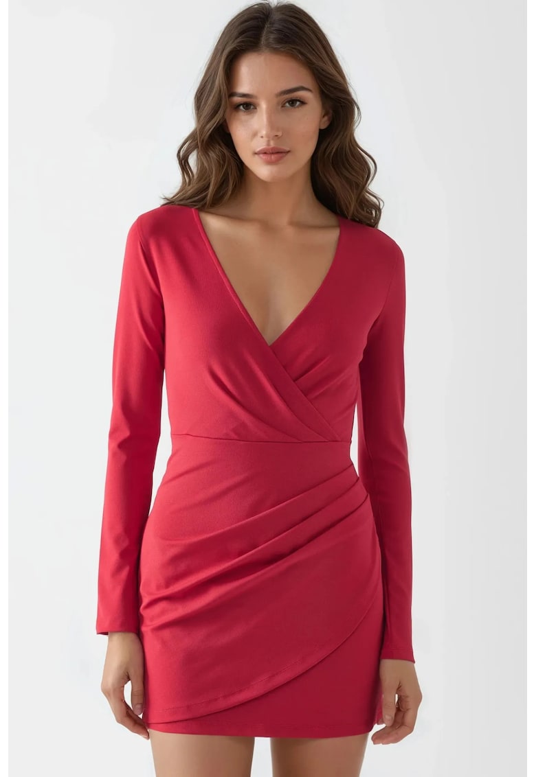 Rochie mini - mulata - maneci lungi - rosu - jerseu