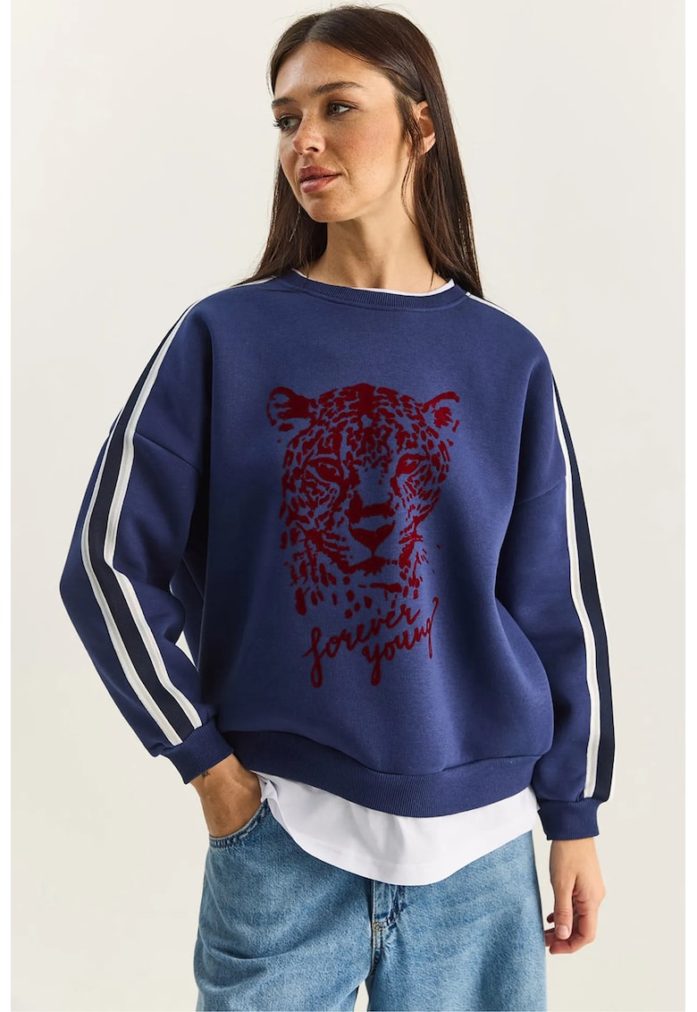 Hanorac dama - imprimat - albastru marin - textil