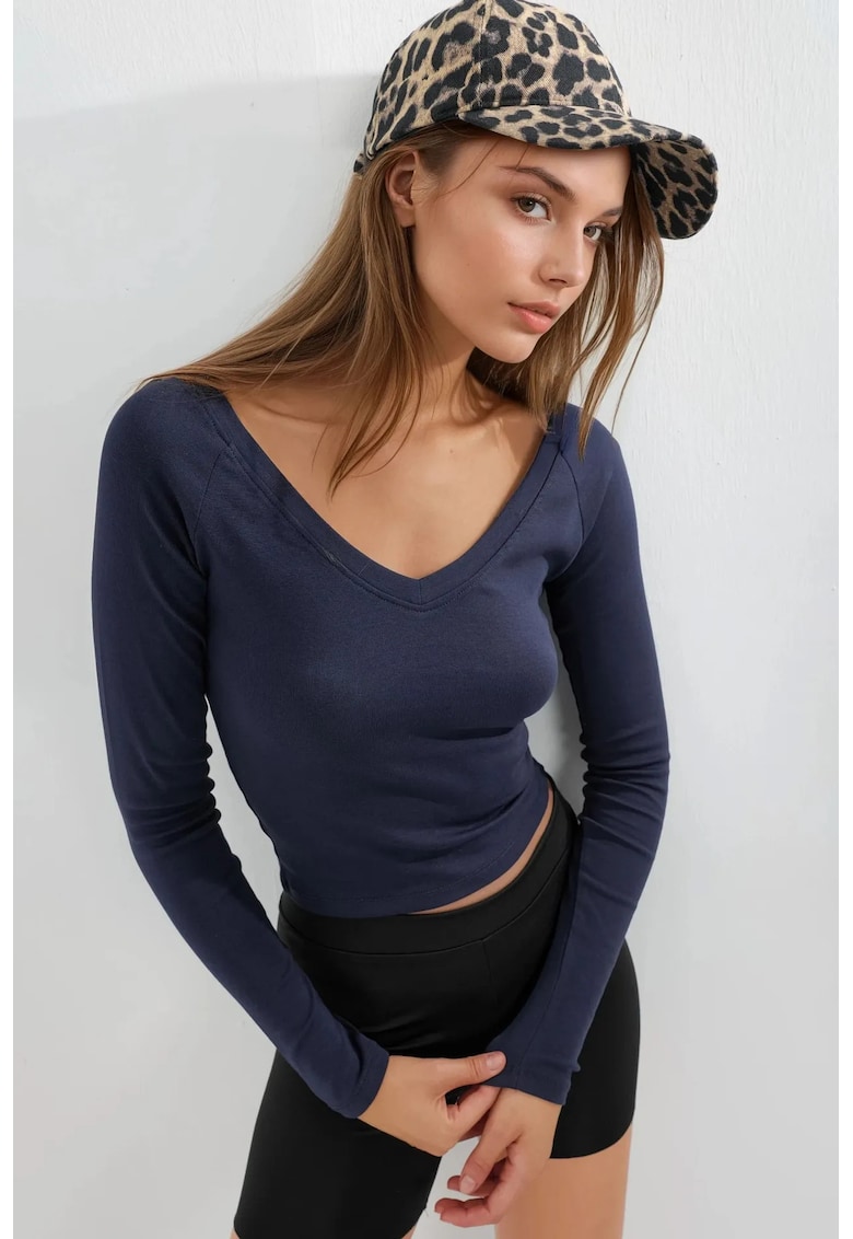 Bluza dama - mulata - maneca lunga - bleumarin - jerseu