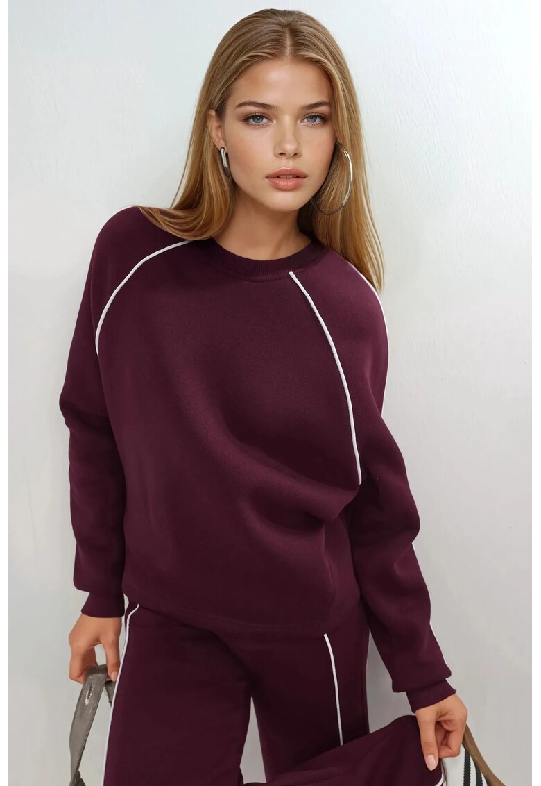 Hanorac dama - cu maneca lunga - rosu visiniu - textil