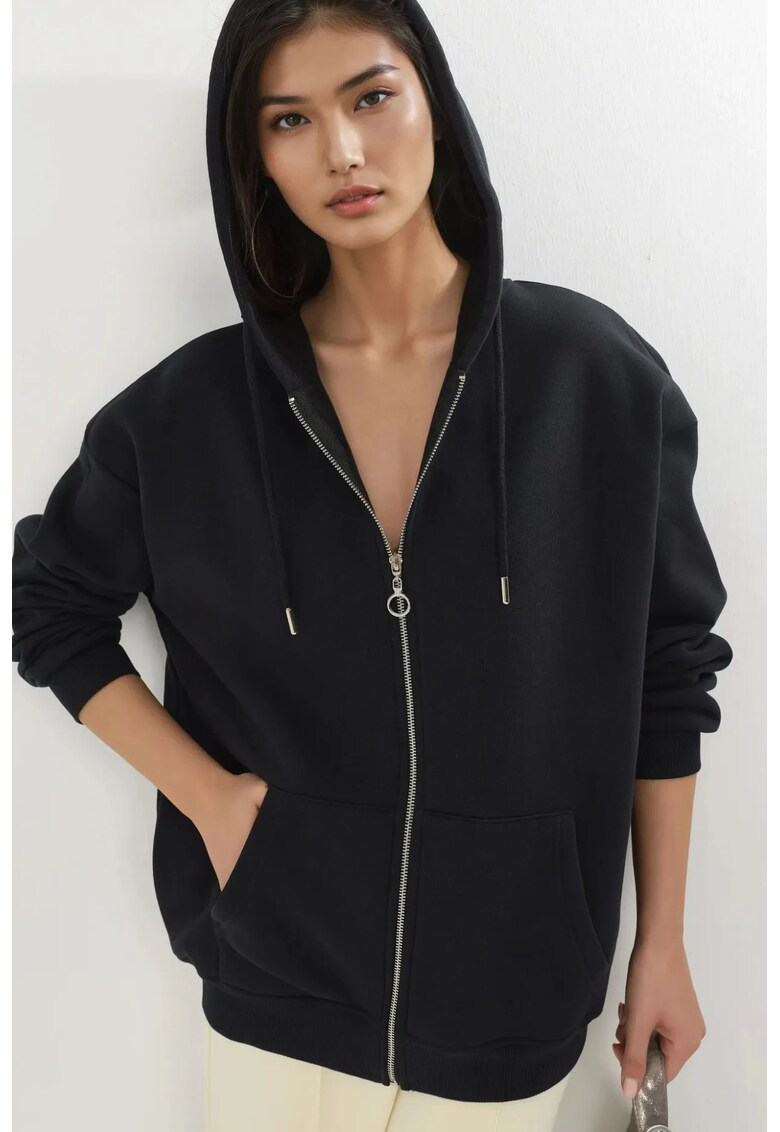 Hanorac pentru dama - supradimensionat - cu gluga - negru - jerseu