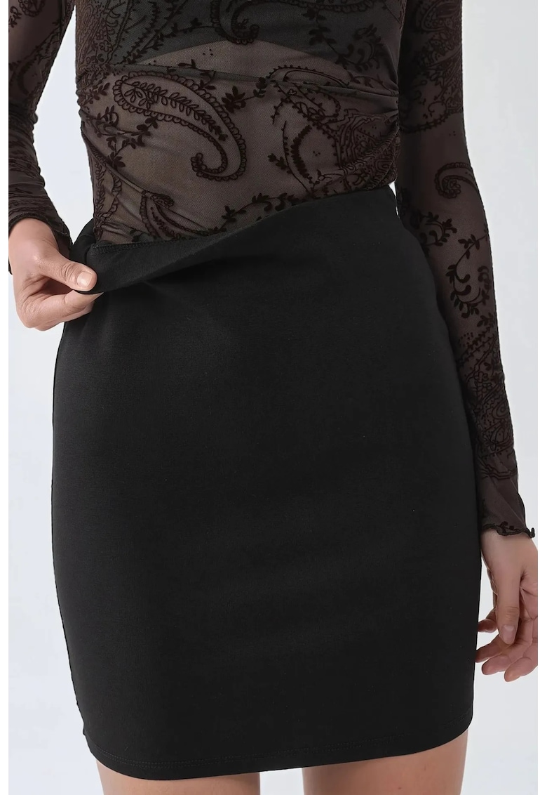 Fusta Mini cu Talie Inalta - Neagra - Viscoza si Elastan