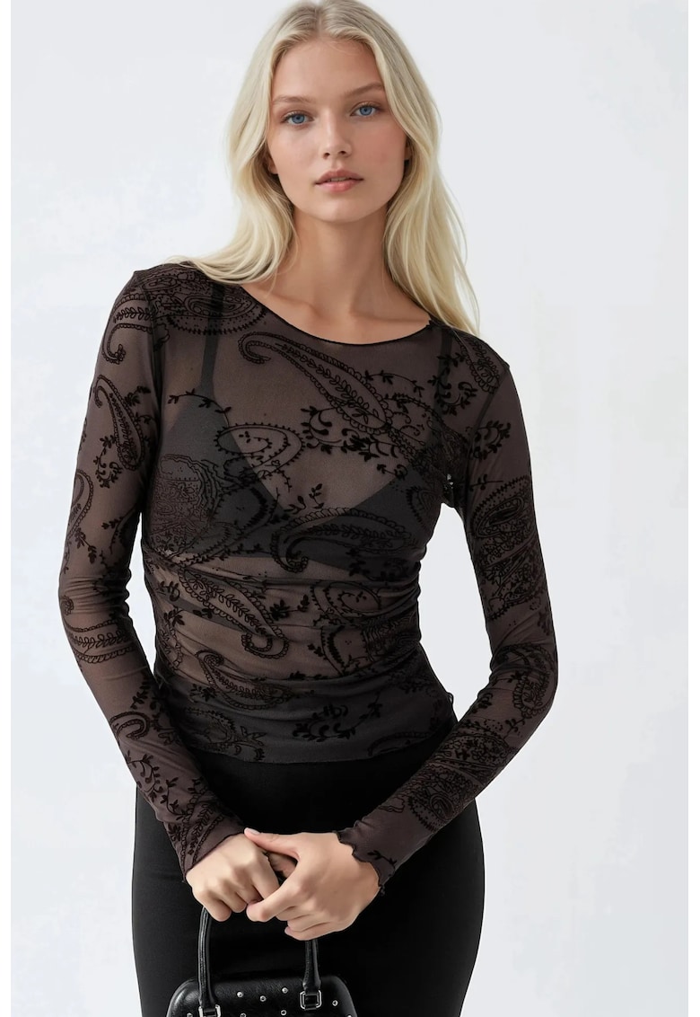 Bluza dama - mulata - maneca lunga - maro mocha - poliester și elastan