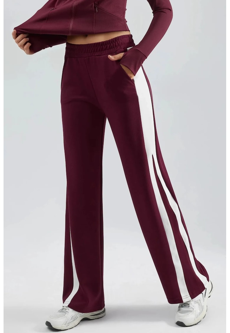 Pantaloni dama - talie inalta - picior larg - rosu - modal