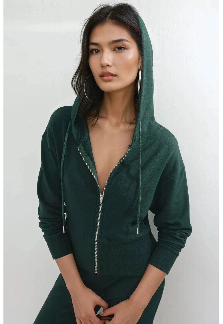 Hanorac cu fermoar si gluga maneca lunga - verde - jerseu