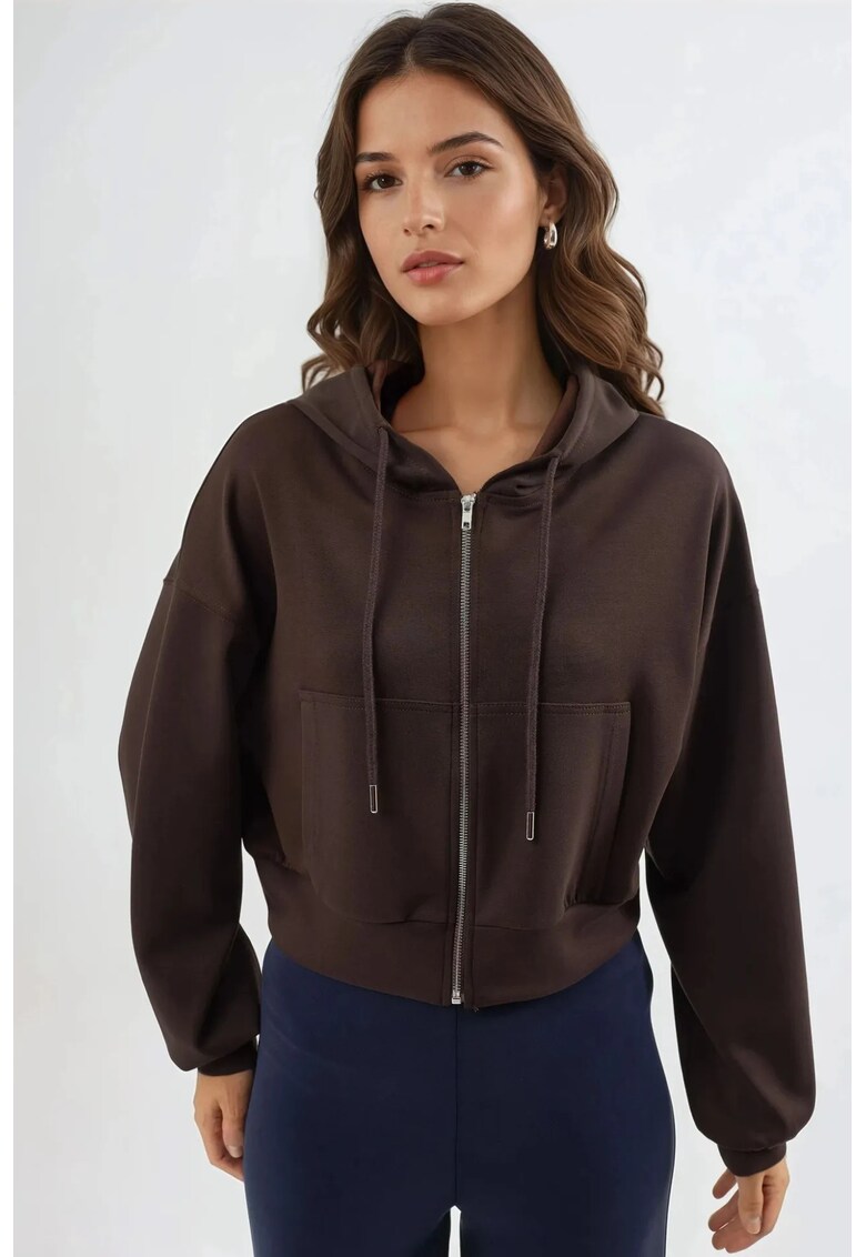 Hanorac pentru dama - cu gluga - maro - jerseu