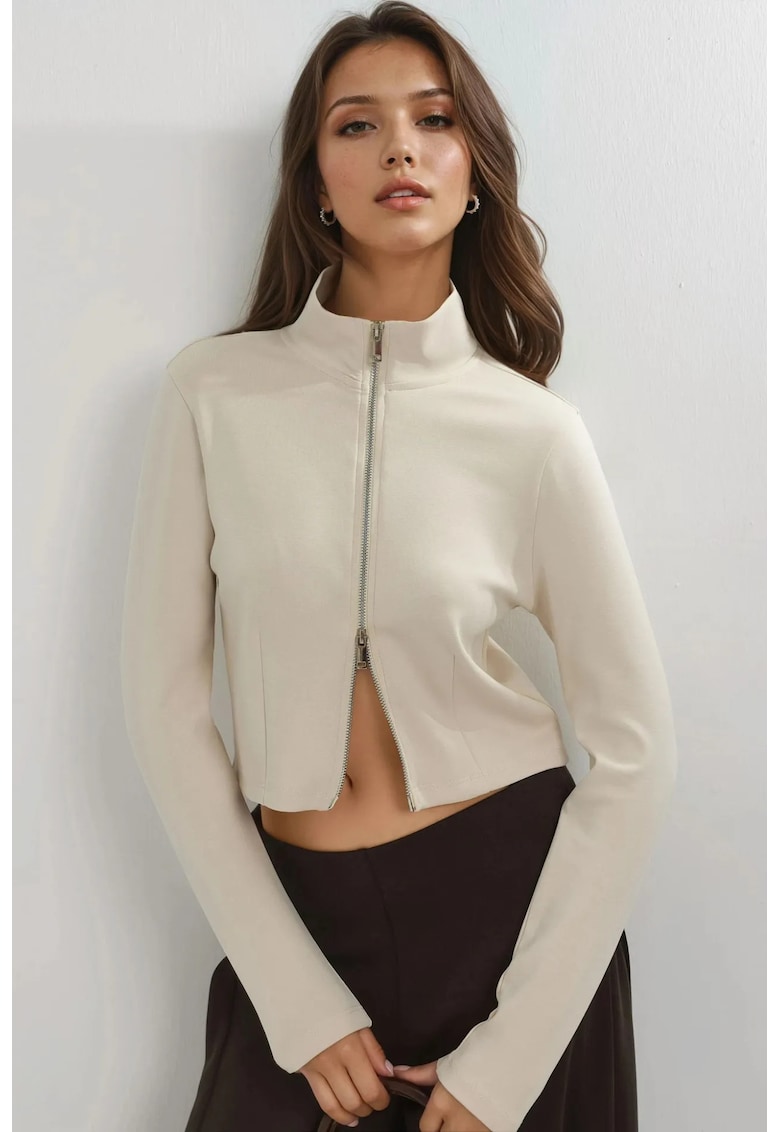 Hanorac dama inchidere cu fermoar - Jerseu - crem