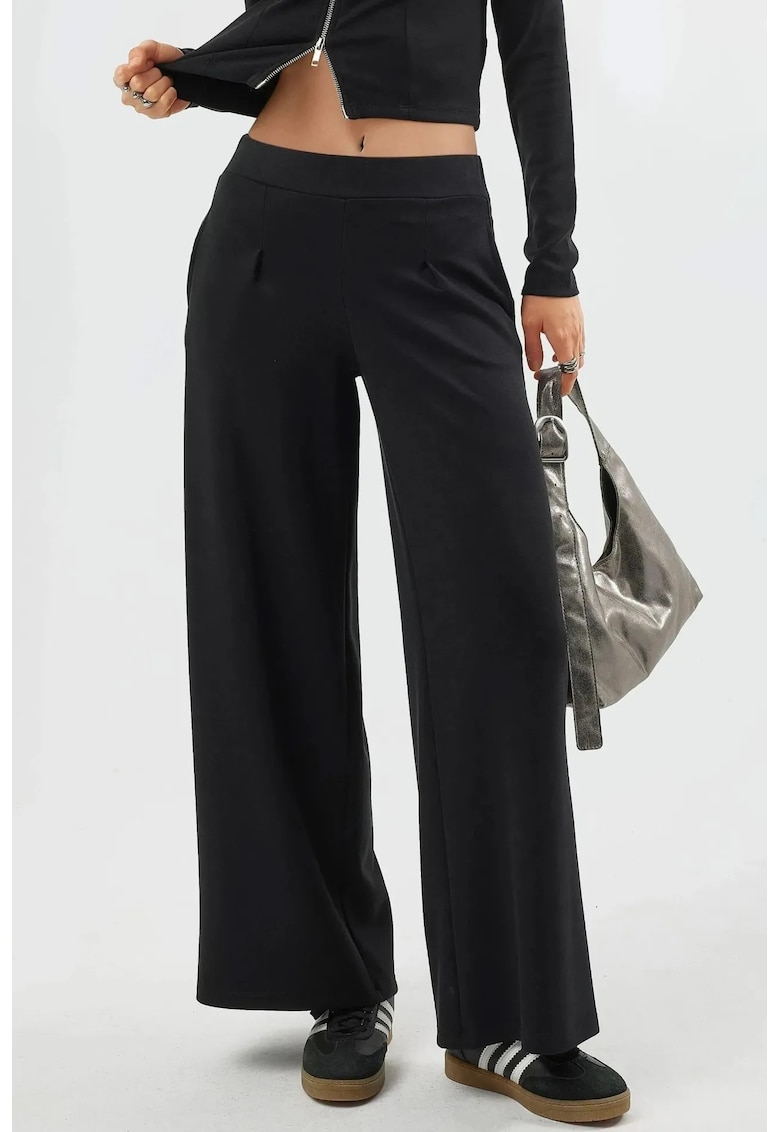 Pantaloni dama - picior talie elastica - negru - textil - Negru