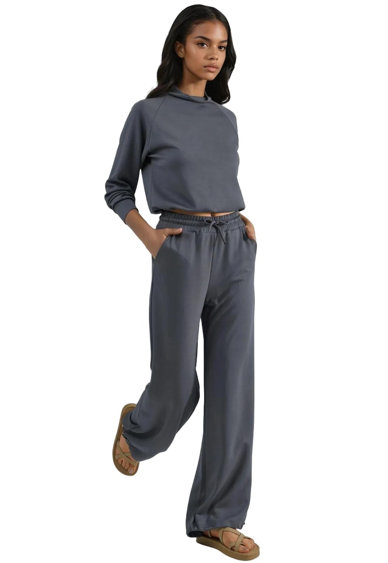 Compleu - 2 piese - talie inalta - gri - tricot