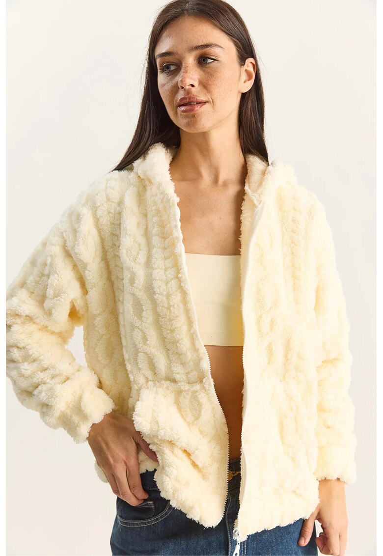 Cardigan cu gluga crem - jerseu - cu fermoar