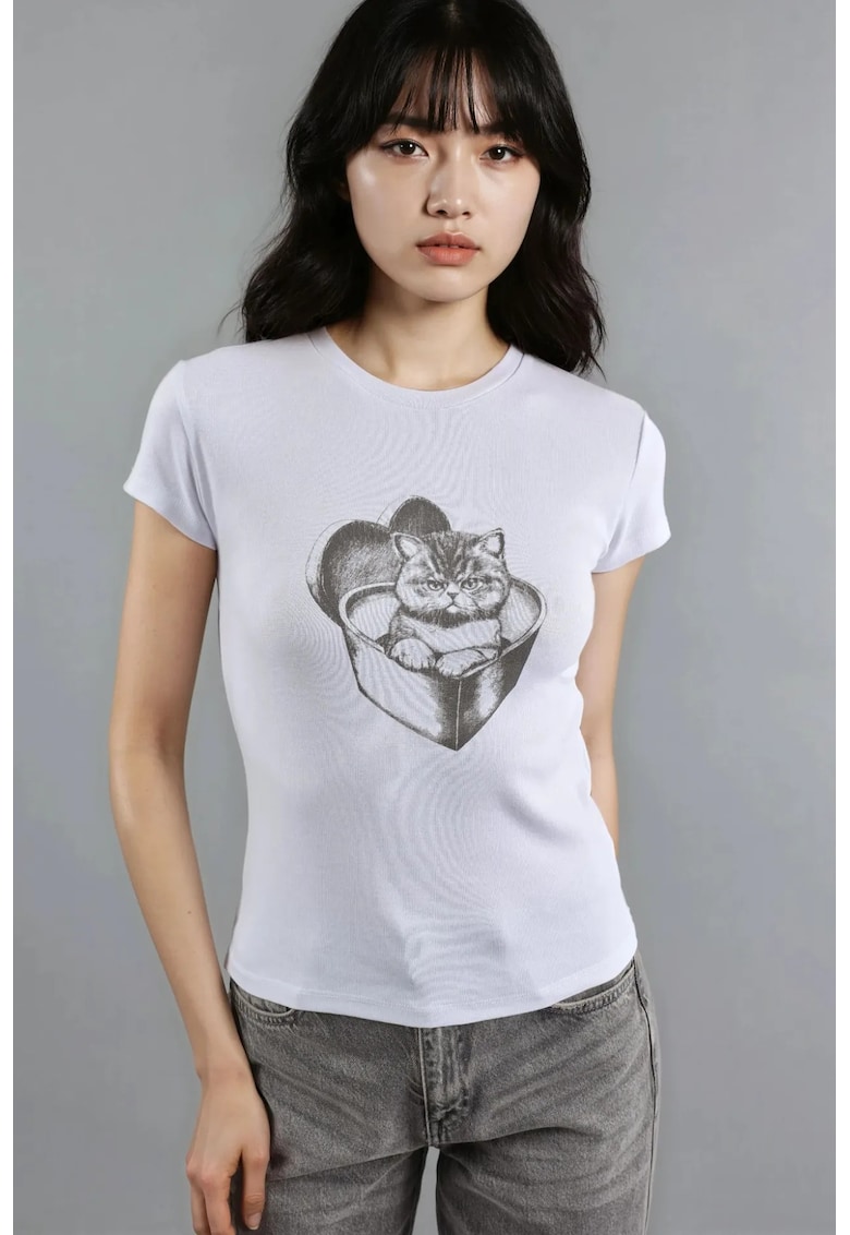 Tricou dama scurt lycra/jerseu - alb/gri -