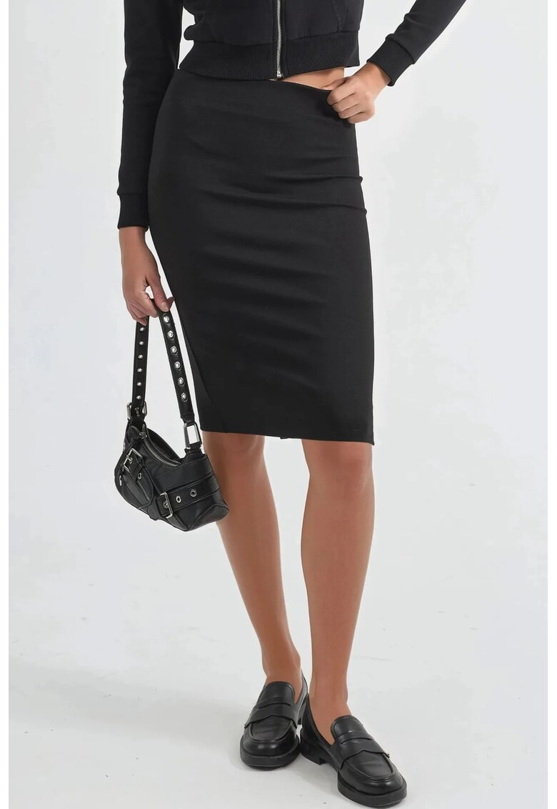 Fusta cu talie elastica - detalii despicate - neagra